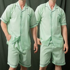 TERAWOOD 男士泡泡紗條紋家居服短袖睡衣上下2件組