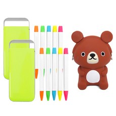 2Youngdesign 袖珍熒光筆 2p + 矽膠裸袋, 橄欖色（高光筆），隨機發貨（小袋）, 1套