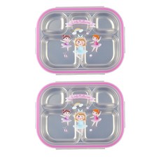 芭蕾舞演員圖案不鏽鋼餐盤便當盒, 混色, 餐盤+蓋子, 2組