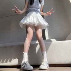 PEONIST 氣球感蝴蝶結裝飾蓬鬆百褶迷你裙