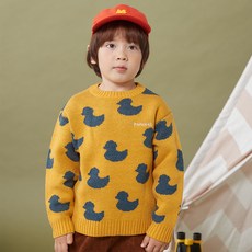 pancoat 孩童拚色鴨子印花針織上衣