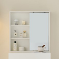 인디우드 수납 거울 화장대 600, 화이트