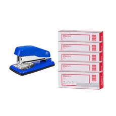 deLi 得利 金屬訂書機 E0414+專用33號訂書針 E39704 5000入裝 5盒, 藍色（訂書機）, 1套