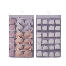 Mikael 衣架型雙面內衣襪子收納袋 12格 + 24格, 灰色, 1個