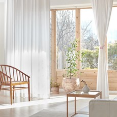 VIEW HOUSE 奶油雪紡穿環窗簾 2入, 白色