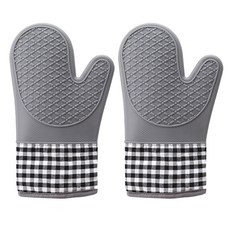 Herb Plus 雙層保護廚房矽膠烤箱手套, 格紋灰, 2個