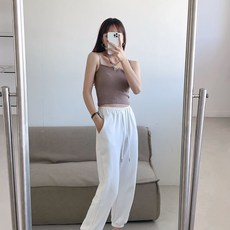 피어니스트 여성용 골지 크롭 심리스 끈 나시티