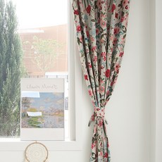 ANDCOTTON 花床亞麻窗簾 掛鉤式, 米色