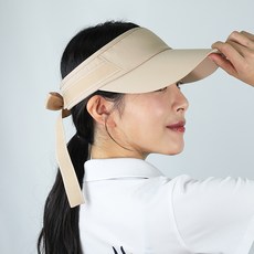 루페오 여성용 러블리 리본 바이저 햇빛 차단 와이드챙 썬캡, 베이지, 1개