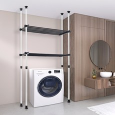 gahwahomesys 可調寬度 兩層 四桿 洗衣機置物架 3LB4020, 象牙白 + 黑色