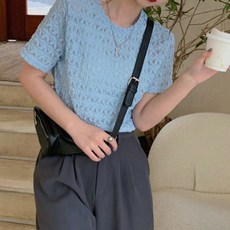 구디프 여성용 폼폼 레이스 라운드 반팔 티셔츠