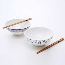 HANKOOK CHINAWARE 復古藍麵碗2款 + 筷子2p套組, 混合色, 1套