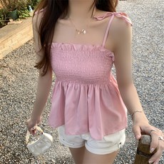 PEONIST 女款抓皺平口細肩帶T恤