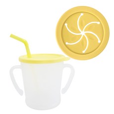 AGAFURA Magic系列雙耳防漏吸管杯+矽膠零食蓋組, 黃色, 300ml, 1組