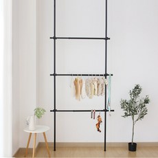 Wooraegi 韓國製造 立柱式 安裝型 3層衣架, 黑色