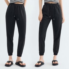 Elsso 女款鬆緊帶直筒訓練束口褲 2件組