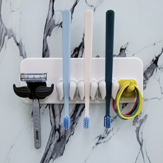 Silibath 多功能無痕掛勾無打孔無黏貼牙刷架刮鬍刀架, 白色, 1組