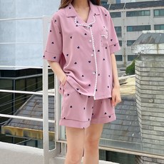 어나더디 여성용 통기성 반팔 하트레이스 잠옷