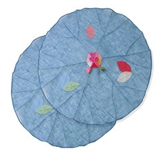 happytool 樹葉苧麻拼布餐桌罩 海軍藍, 2個