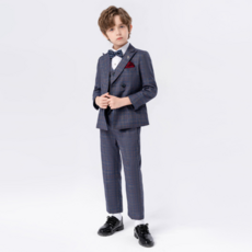 오렌지다몸 남아용 타탄체크 4버튼 나비타이 정장 세트