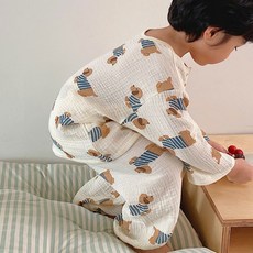 兒童柔軟紗布棉質家居服上下套裝