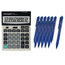 모나미 계산기 MC-122 + 볼펜 FX153 1.0mm 12p, 블루, 1개