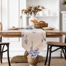 Homeflow 清新素描藍色花朵桌旗, 30 x 220 cm, 混色, 1個