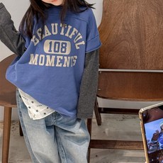 EYOUMONG 兒童寬鬆字母撞色疊穿長袖T恤 E5W047