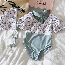 Yubli女童款Runseu花朵背後亮點連身泳衣