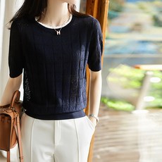 UNI.J 女款朗吉德愛心鏤空針織短袖T恤