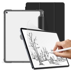 DGG Apple Pencil收納透明保護殼 + 類紙膜螢幕保護貼 2入組, 黑色, 1個