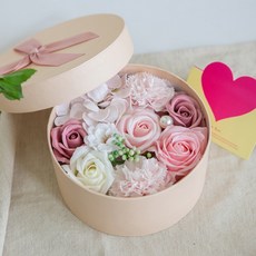 J.Hani 可愛圓形香皂花盒 + 愛心卡片, 粉紅色