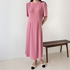 라라온 라운드넥 핀턱 반팔 롱 원피스 TSP2328