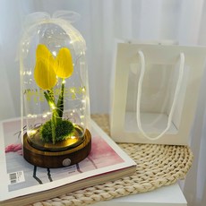 Lovelyfarm LED玻璃圓頂簡約款+鬱金香+字母貼紙+獨家購物袋, 鬱金香_黃色