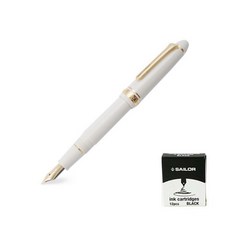 SAILOR 寫樂 質感鋼筆+卡式墨水管 12入, F, 象牙色（鋼筆），黑色（墨水）