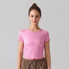 女款羅紋抓皺修身短版T恤