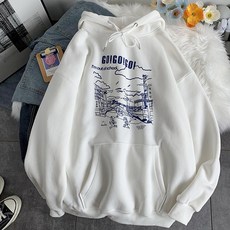 GOGOGO 旅行線條畫孕婦寬版連帽T恤