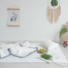 비비엔다 논슬립 밤부 시어서커 사그락 아기 여름이불세트, 화이트 + 화이트 그레이