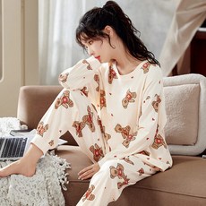 자나바 여성용 블리베어 하트 라운드넥 긴팔 홈웨어 상하의 세트 264165