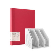 deLi 4折折疊書架+時尚透明文件夾20p套組78996-B03142, 灰色（書架），紅色（透明文件）, 1套