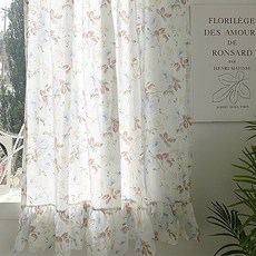 ANDCOTTON 花朵小窗遮蔽簾 水彩畫荷葉邊, 藍色