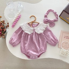 베베니즈 신생아용 레이스카라 바디수트 헤어밴드 세트