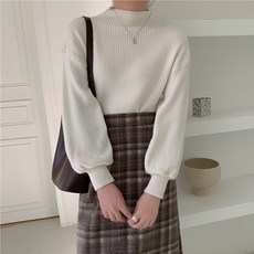 어썸풀 여성용 피넛토 퍼프소매 니트