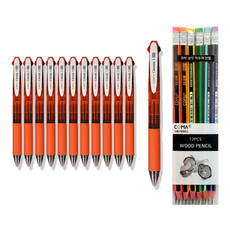 동아 크로닉스3 펜 0.5mm 12p + 투코비 코마 삼각 지우개 연필 SG-208 12p 세트, 주황, 1세트