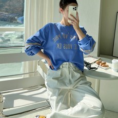 NANING9 Pollus剪裁印染大學T, 1個, 藍色