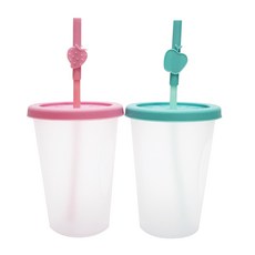 AGAFURA Pit a Pat吸管杯, 薄荷綠+粉色, 400ml, 1組