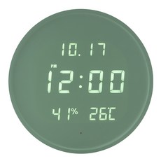 플라이토 무선 루나 온습도 와이파이 LED 벽시계, 카키