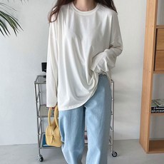 라라온 여성용 오버핏 무지 긴팔 티셔츠 TSP2111