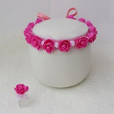 可愛玫瑰骨灰罈花環裝飾 + 迷你花瓶, 深粉紅色