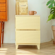 보노하우스 에버 라탄 우드상판 서랍장 일반형, 버터, 2단